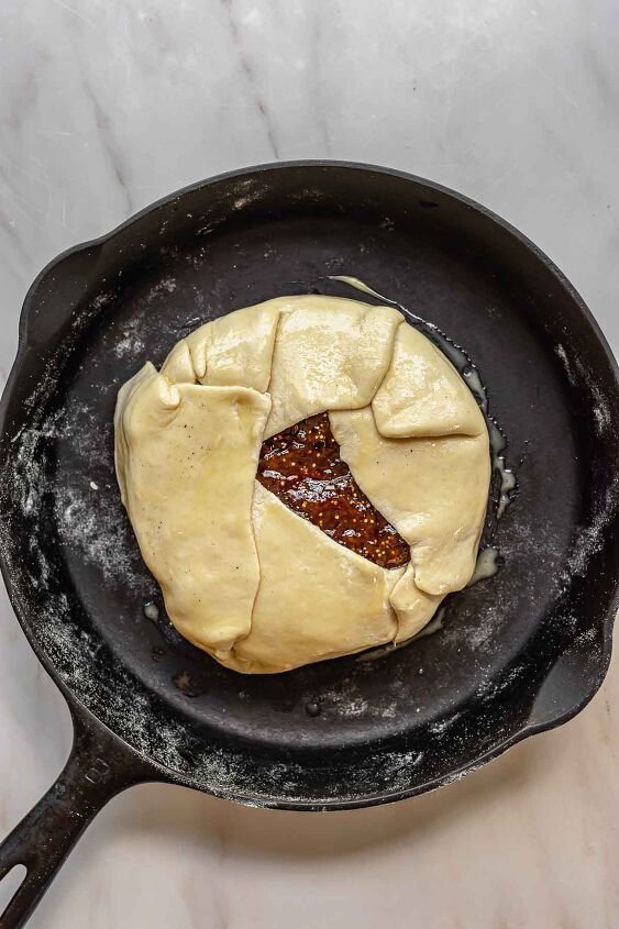 baked brie with fig jam, Puff pastry folded around the brie and glossy from egg wash