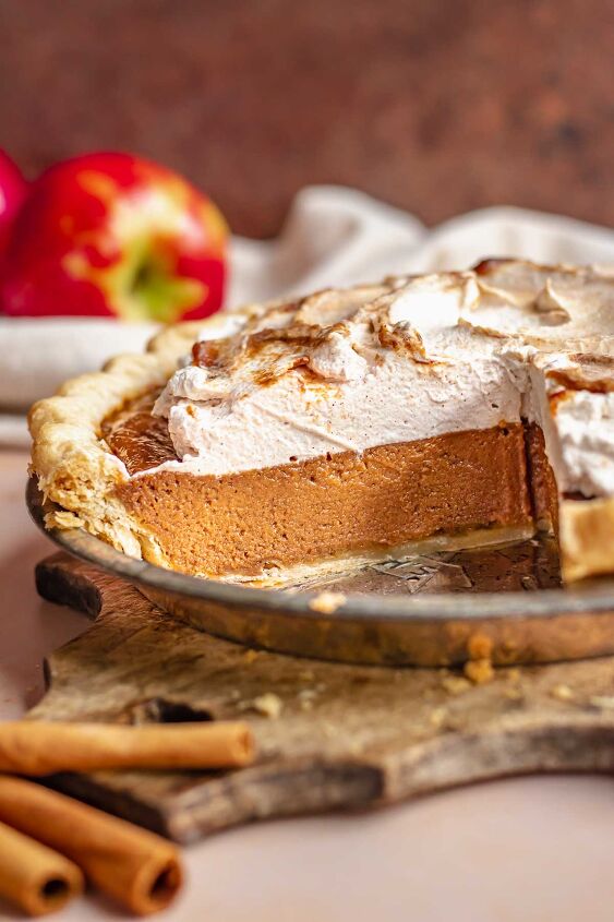 apple butter pie with cinnamon whipped cream, Pie with slices removed
