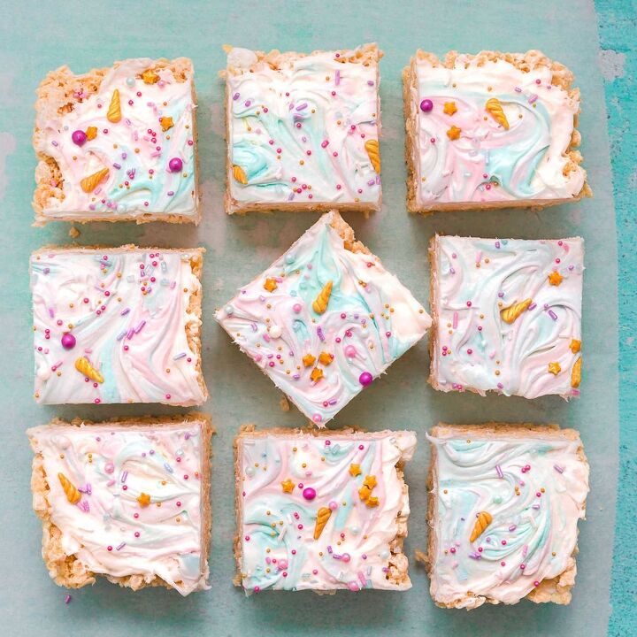 the best unicorn rice krispie treats ever, Cut the block into 9 equal pieces