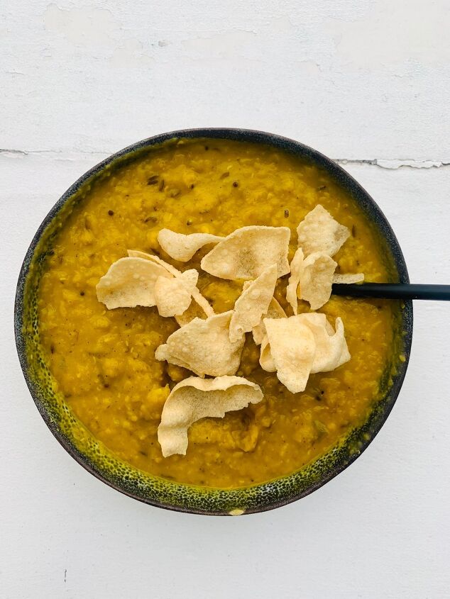 cosy red lentil dhal with peanut and coconut milk