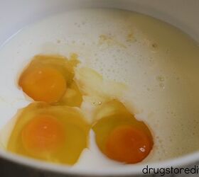 Eggs milk and honey in a bowl