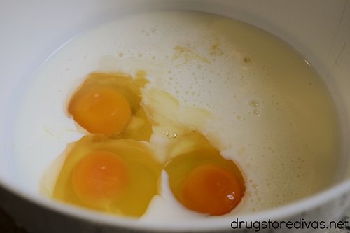 Eggs milk and honey in a bowl