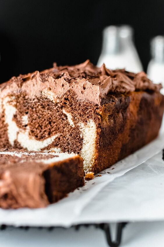 marble loaf cake with chocolate buttercream