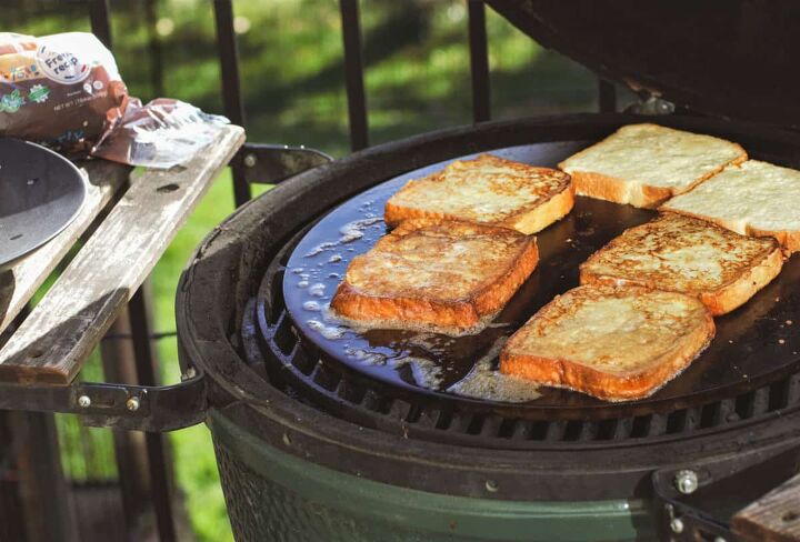 rumchata french toast, French Toast cooking on a Cooking Steel griddle on a Big Green Egg