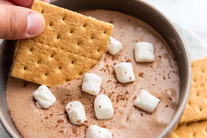 enjoy this light and fluffy hot cocoa dip recipe, hot cocoa flavored dip