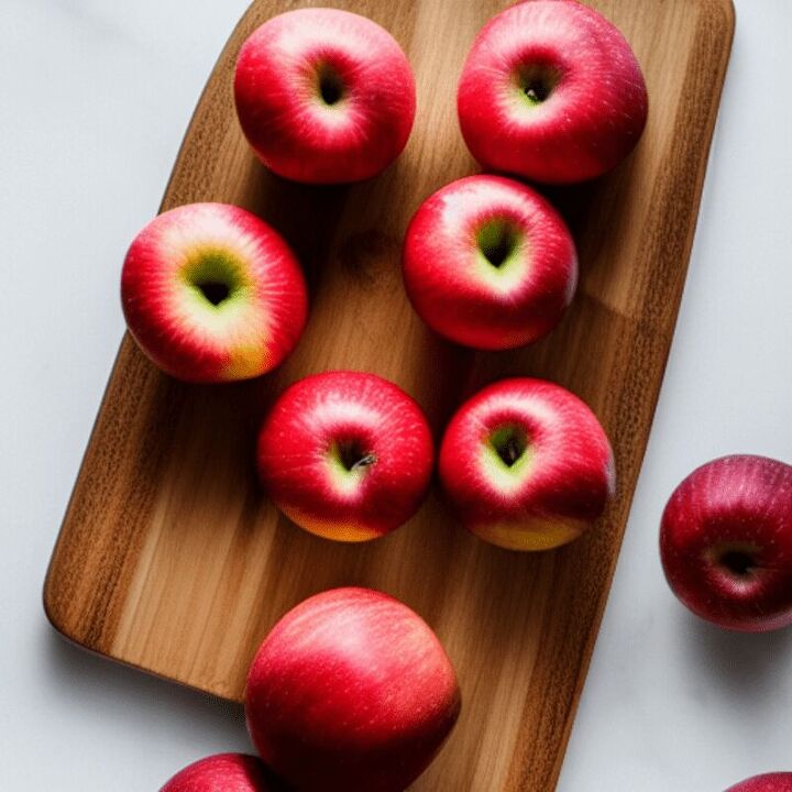 chunky applesauce recipe with cranberries, apples on a wooden cutting board
