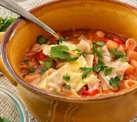 best recipe for pasta fagioli soup, close up of the best recipe for pasta fagioli in mustard color bowl with spoon