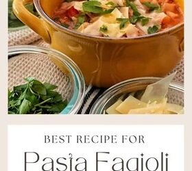 best recipe for pasta fagioli soup, Best recipe for pasta fagioli in yellow bowl with toppings