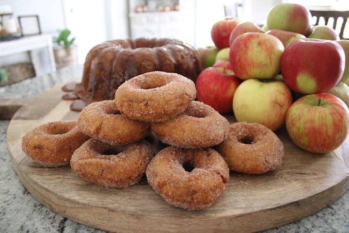 fresh apple walnut cake with caramel glaze, Close up of Apple Cider Donuts