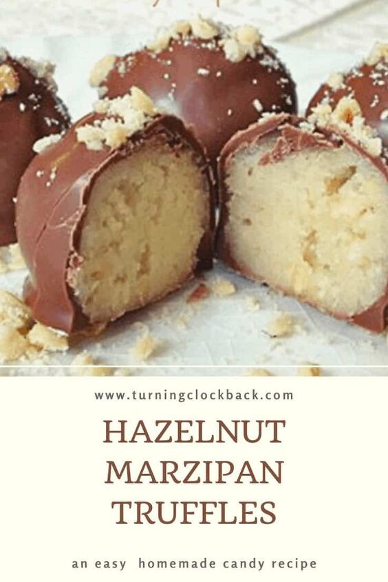 Hazelnut Marzipan Truffle with ground hazelnuts on a white plate