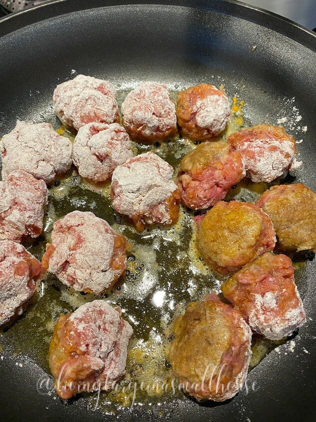 the best ever homemade swedish meatballs recipe, frying up the Swedish meatballs in a fry pan with oil and butter