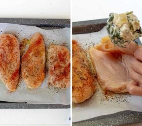 spinach artichoke stuffed chicken, images showing how to stuff the chicken breasts