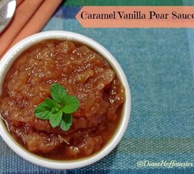 caramel vanilla pear sauce recipe, a white bowl full of Caramel Vanilla Pear Sauce