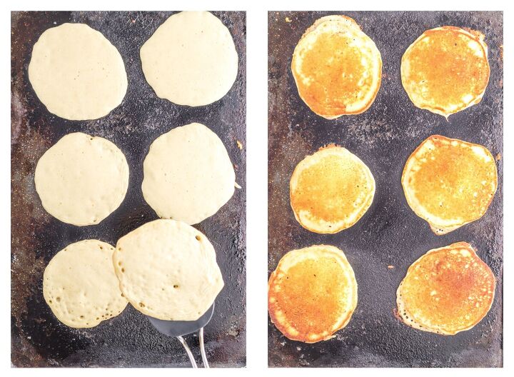 sweet cream pancakes, Sweet cream pancakes cooking on griddle