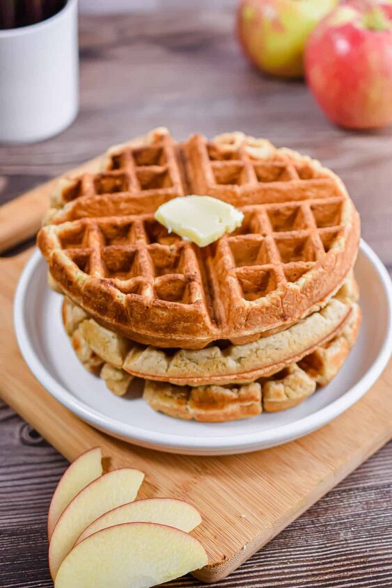 easy apple cinnamon waffles, Top the waffles with butter and maple syrup