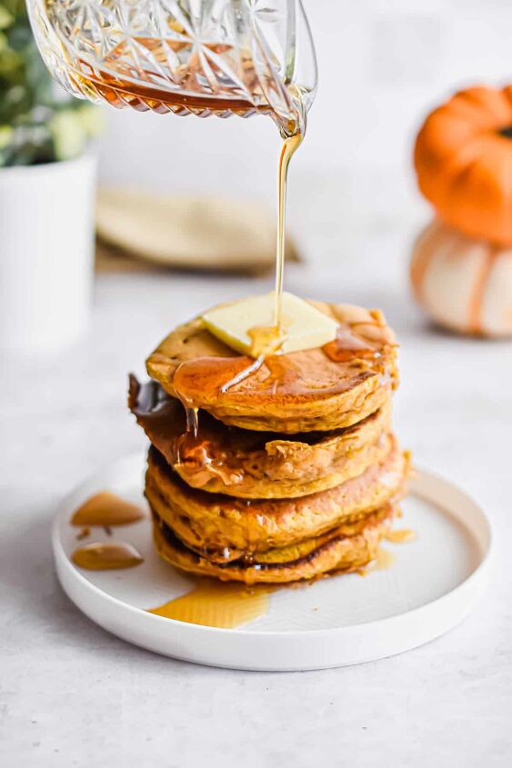 pumpkin pancakes with pancake mix, Top with lots of maple syrup