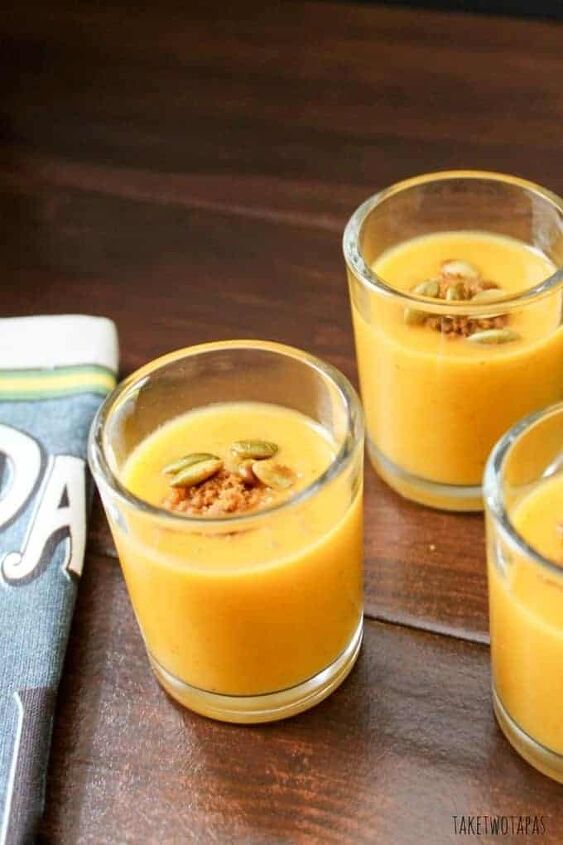 creamy sweet potato soup, 3 glasses of orange juice