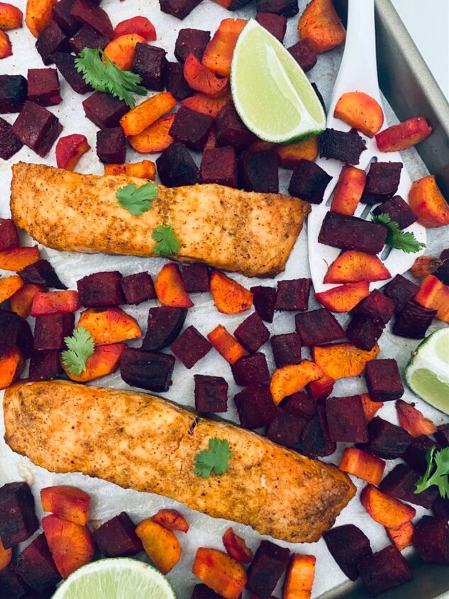 sheet pan moroccan salmon veggies