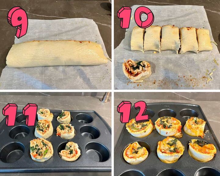 gluten free pizza rolls recipe, photos showing process roll the pizza rolls slice and bake for gluten free pizza rolls recipe