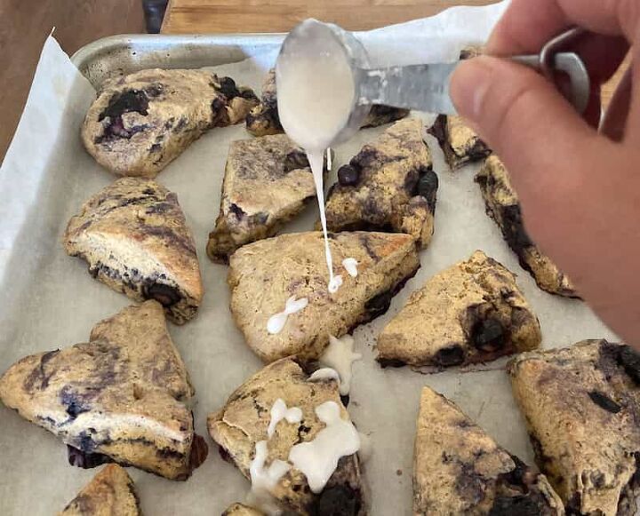 sourdough blueberry scones with lemon glaze discard recipe, lemon glaze on sourdough blueberry scones
