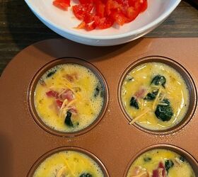 Fill muffin tins with bacon egg cheese spinach onion mixture