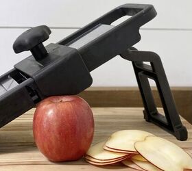 baked apple rose wreath, A mandoline slicer with an apple and apple slices next to it