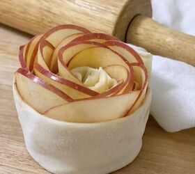 baked apple rose wreath, Single baked apple rose rolled up and ready to go in the muffin pan for baking