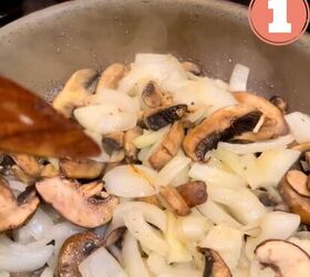 cast iron french onion chicken with mushrooms, Sauce your onions and mushrooms in butter