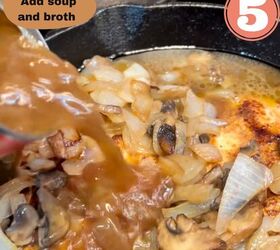 cast iron french onion chicken with mushrooms, Add your French Onion soup to your skillet