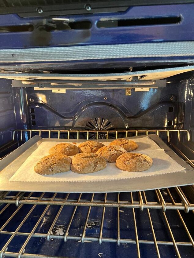 delicious ina garten ginger cookies for fall, Here are the cookies all baked on a sheet pan lined with parchment paper before coming out of the oven