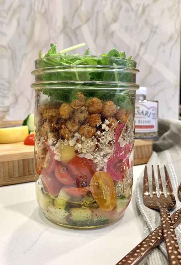 roasted chickpea salad in a jar