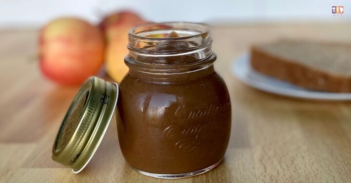 easy slow cooker apple butter, finished apple butter in glass jar