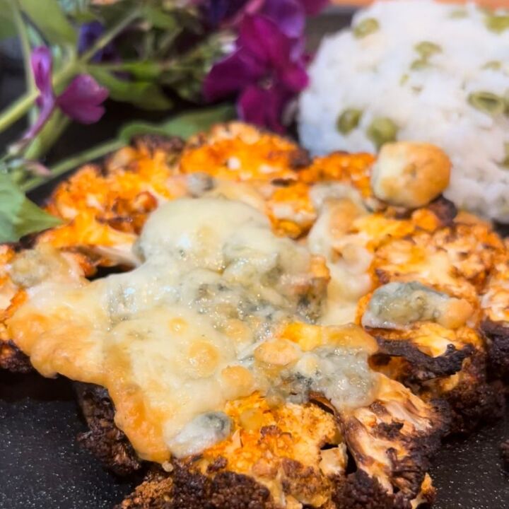 easy air fried cauliflower steaks with buffalo sauce, Buffalo Cauliflower Steak fresh out of the air fryer Yum