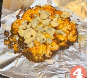 easy air fried cauliflower steaks with buffalo sauce, Add Blue Cheese Crumble
