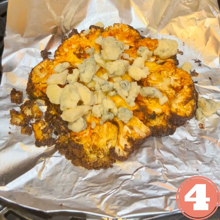 easy air fried cauliflower steaks with buffalo sauce, Add Blue Cheese Crumble