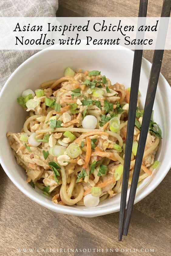 asian inspired chicken and noodles with peanut sauce, Pinterest Pin of Asian Inspired Chicken and Noodles with Peanut Sauce