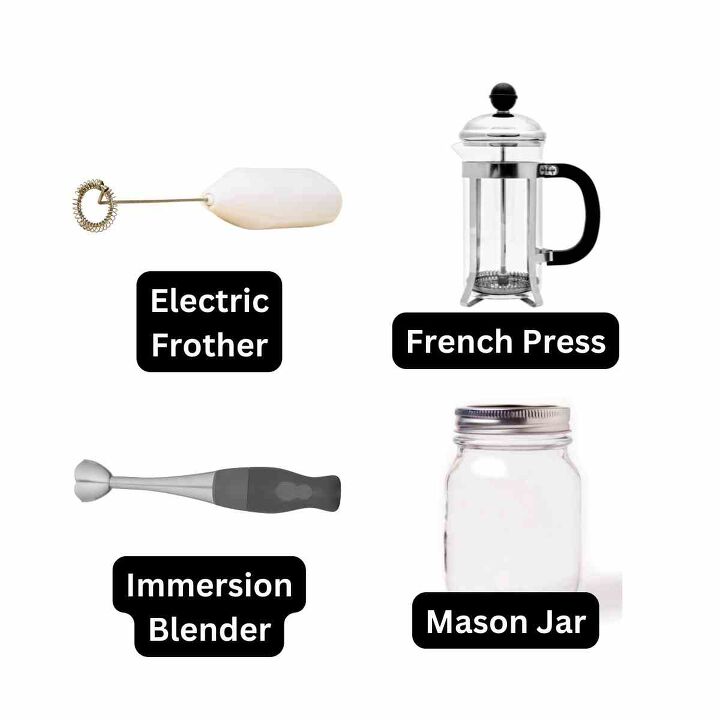 Equipment options electric frother french press immersion blender and mason jar