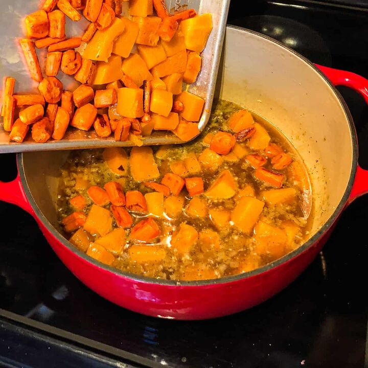 carrot pumpkin soup, Add the carrot and pumpkin when finished cooking