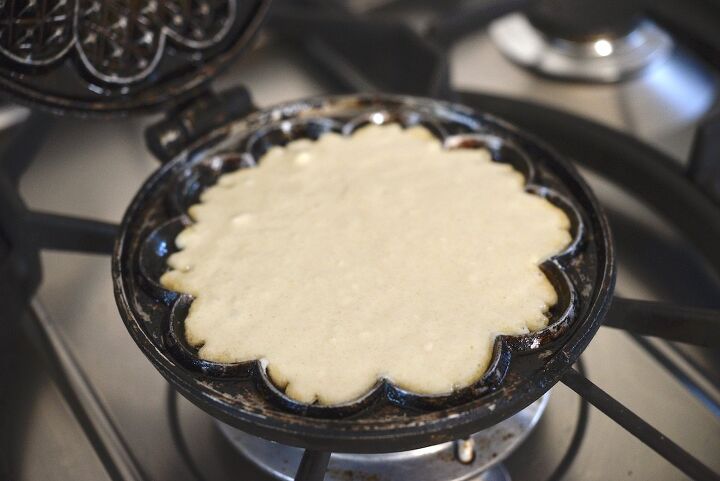 easy cast iron sourdough waffles, sourdough waffle batter in cast iron waffle maker