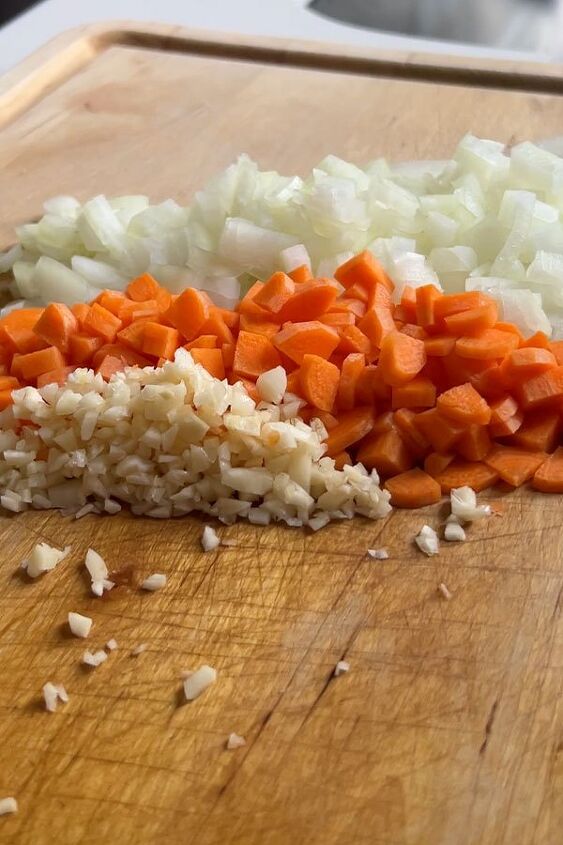 Chopped carrots onions and garlic