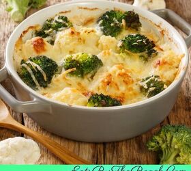 broccoli cauliflower alfredo casserole, Instagram Gray crock with a brocolli and cauliflower allfredo casserole
