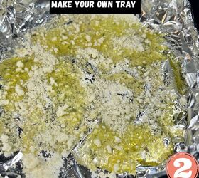 easy air fryer smashed brussels sprouts, Add your Olive Oil Parmesan Cheese and Seasonings to your homemade foil tray