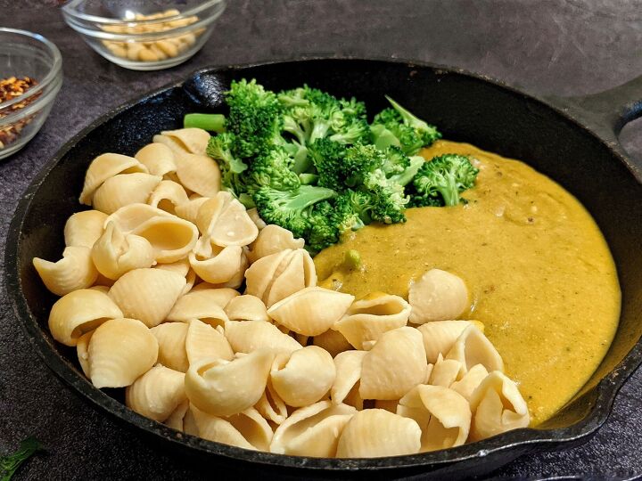 creamy vegan pumpkin mac and cheese with broccoli, This creamy vegetarian macaroni and cheese with pumpkin puree nutritional yeast and vegetables broccoli for a healthy cheesy vegan version of mac n cheese that has no milk no egg no cream no butter and no flour