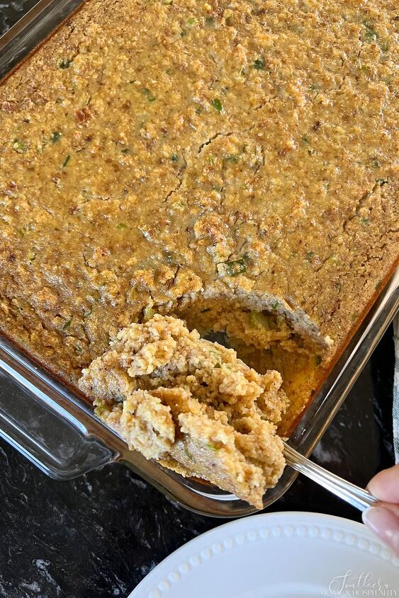 homemade southern cornbread dressing just like grandma s only easier, Southern cornbread dressing in a casserole dish