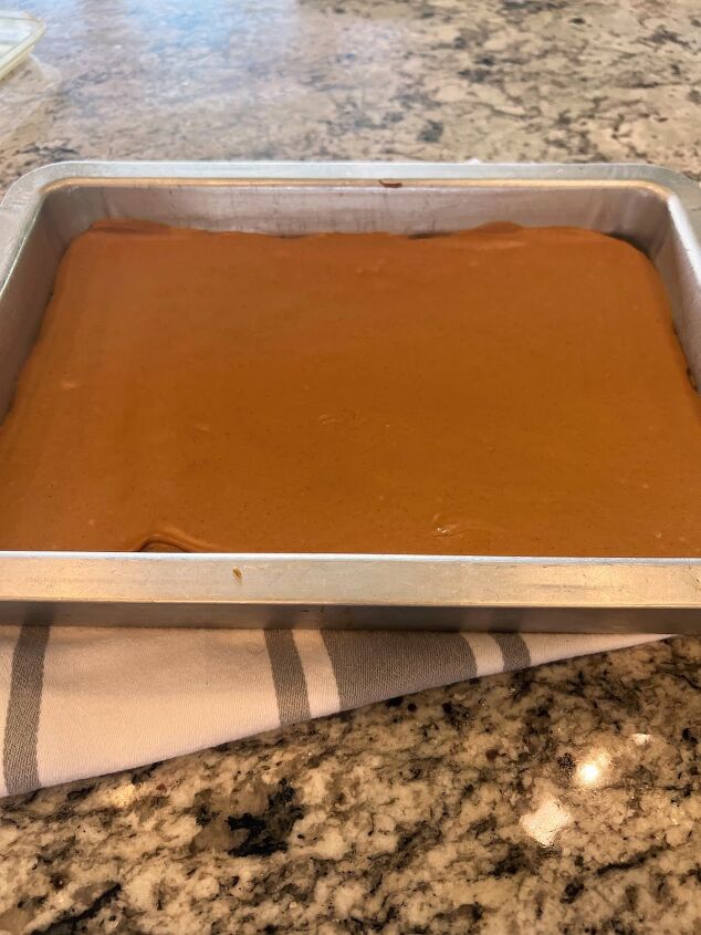 layered peanut butter brownies, Spread the peanut butter on top of the brownie batter