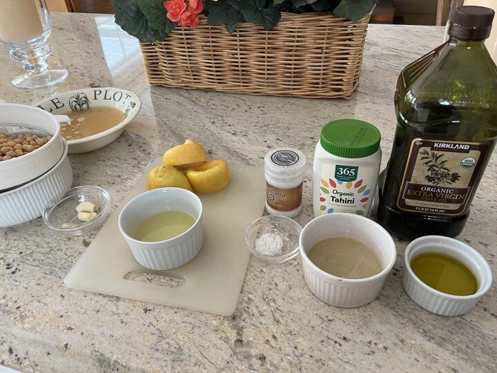 delicious lemon and garlic hummus, Here are all the ingredients for the recipe all measured out in individual dishes