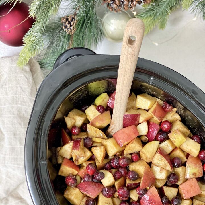 holiday cranberry apple butter, Cranberries and apples in a crockpot mixed with cinnamon brown sugar and more