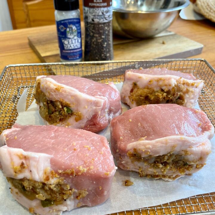 easy air fryer stuffed pork chops, Stuffed and ready to be cooked