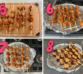peruvian style oven chicken kabobs, step by step photos showing how to grill chicken kabobs on a grill pan