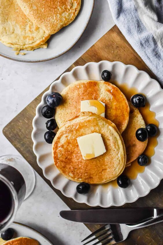 cottage cheese pancakes only 4 ingredients, An overhead shot of the cottage cheese pancakes on a plate